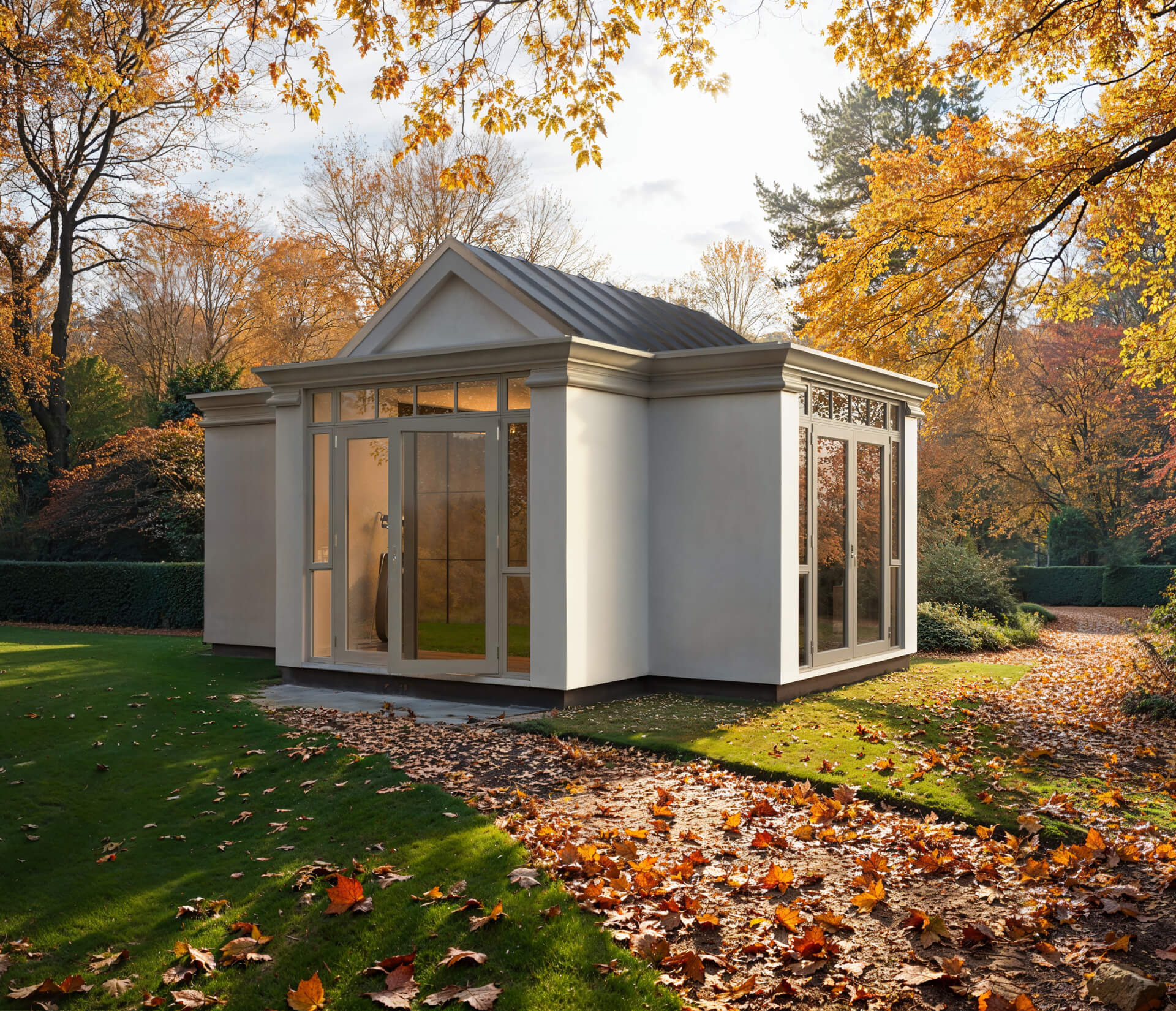 A Shomera For Life studio set among autumn trees