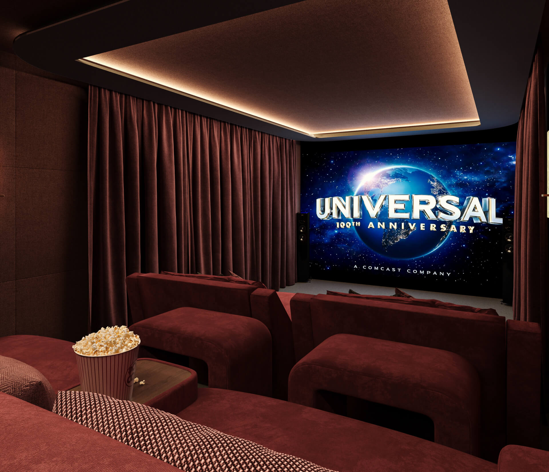 The interior of a Shomera Cinema Studio with tiered seating and a large screen