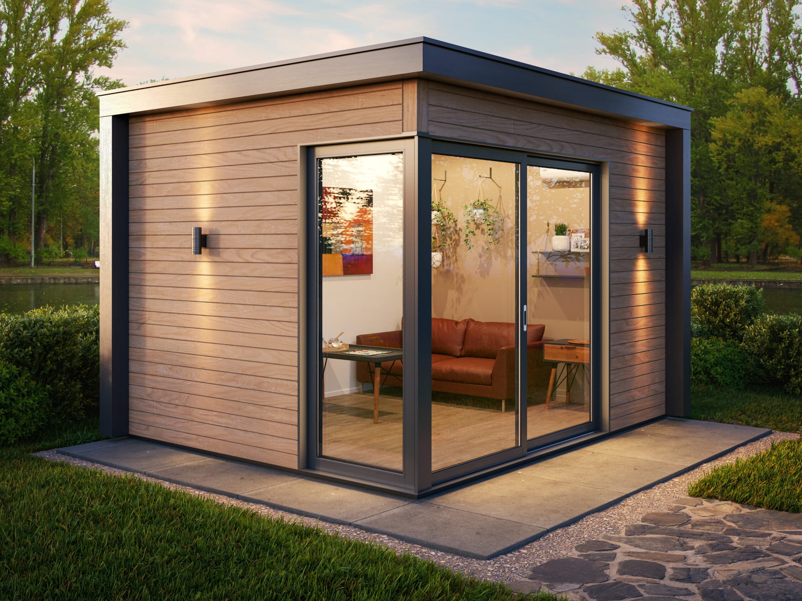 A compact timber-clad Shomera 12 garden studio