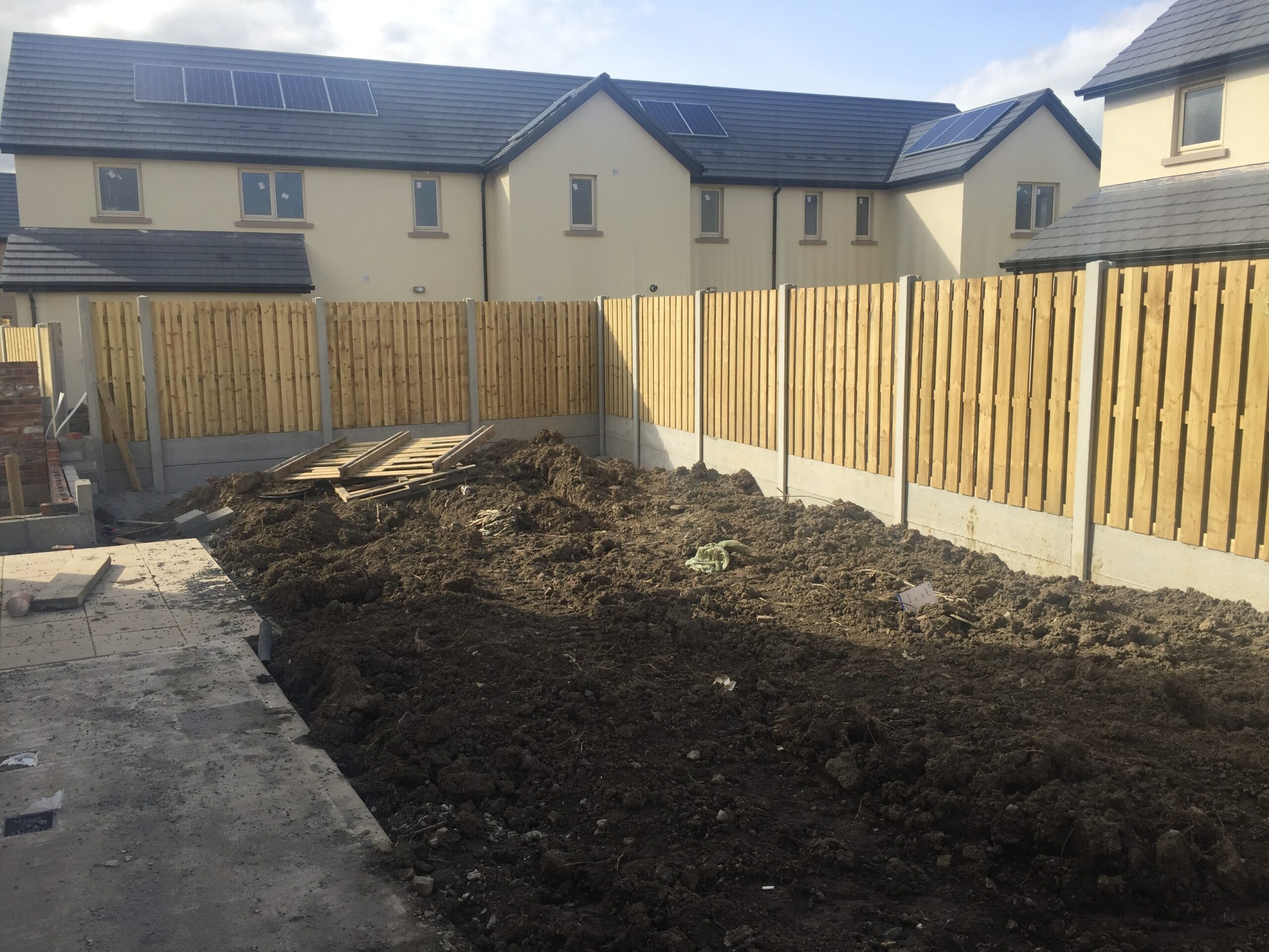 The rear garden during construction, cleared and levelled before the studio was built