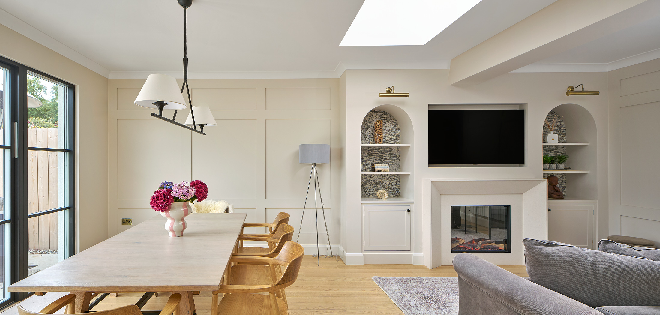The panelled dining and living space of the Mount Merrion extension