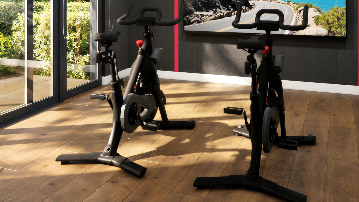 Two state-of-the-art Peloton bikes, perfectly positioned for interactive, high-energy training sessions.