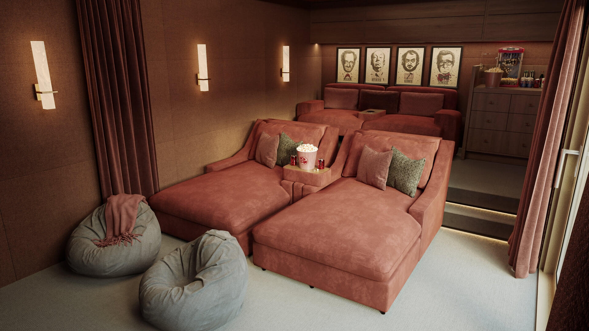 Acoustic wall panelling, triple acoustic glazing, and carpet with underlay ensure exceptional soundproofing and comfort.